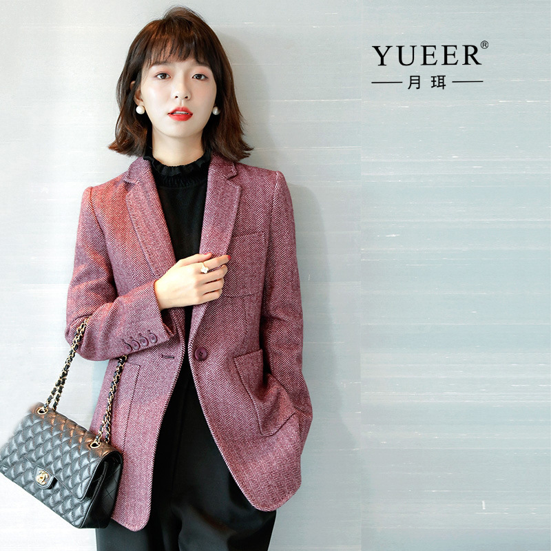 Autumn and Winter New Autumn and Winter Striped High-End Small Suit Casual Top Woolen Suit Jacket for Women Autumn and Winter New Autumn and Winter Striped High-End Small Suit Casual Top Woolen Suit Jacket for Women