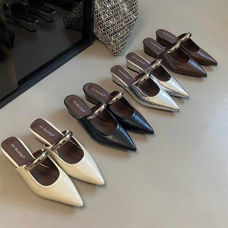 Elegant slippers pointed-toe with a strap wedge heel