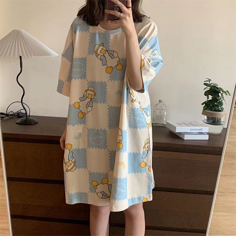 Summer pajamas women's nightdress thin short sleeve loose home wear plus size student sweet cartoon cute 2022 New