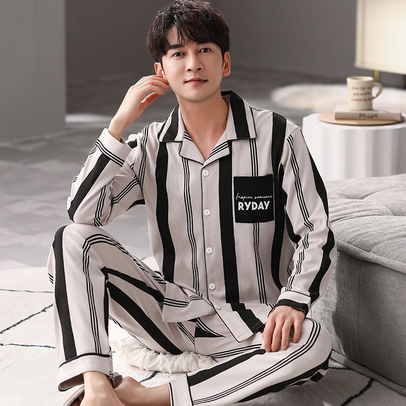 Pijamas de algodón para hombres primavera y otoño de mangas largas nuevos hombres de tamaño grande conjunto de ropa de hogar de estudiantes se puede usar