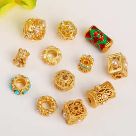 古法烧蓝散珠镶嵌仿珍珠转运珠diy配饰手串项链串珠隔珠沙金配件