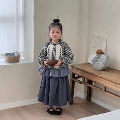 童衬衫2025秋新款女童韩系小众设计格子花边上衣儿童高品质娃娃衫