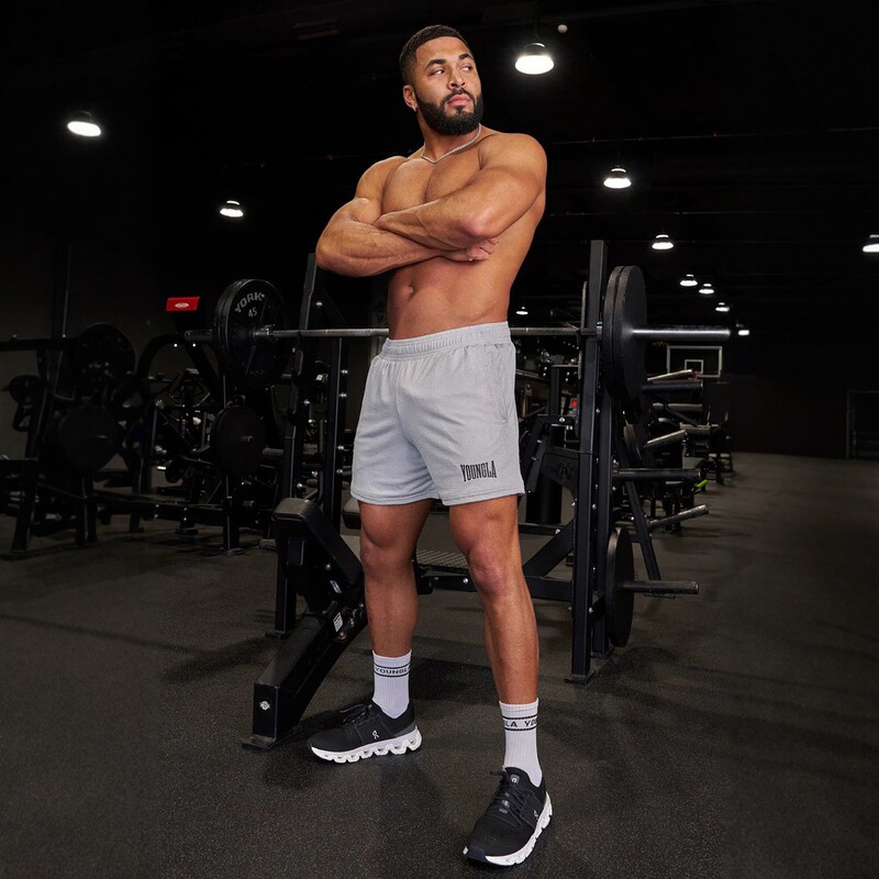 Youngla Summer Men's Shorts Jogger Muscle Sports Fitness Mesh Quick-Drying Breathable Training Beach Pants