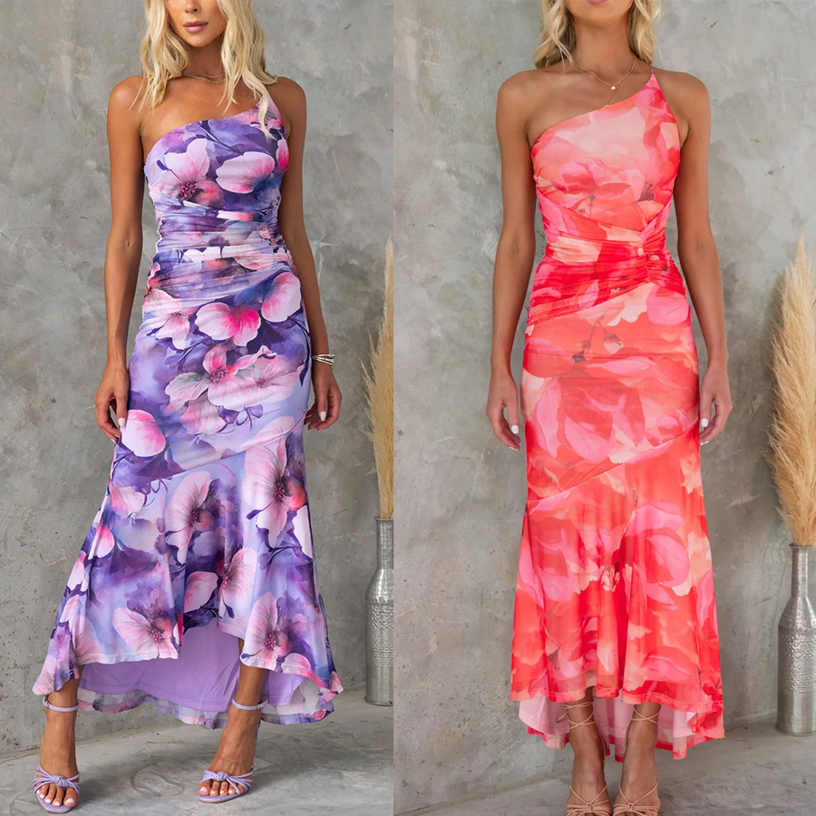 455g Weight Wholesale Women's Vacation Printing Zipper Tie Dye Painted Flower  Flower Holiday Beach Collarless Sleeveless Sheath Dress