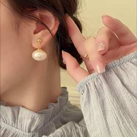 法式复古优雅珍珠耳钉女韩国个性简约百搭气质时尚耳环耳饰冷淡风