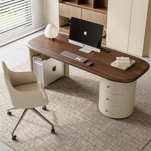 Modern minimalist desk designer study home desk high-end saddle leather writing desk solid wood computer desk