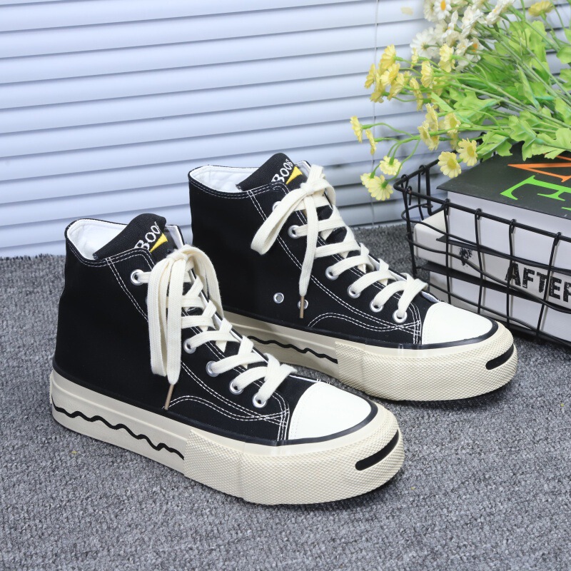 Niche Laughing High-top Breathable Canvas Shoes Spring Ins Men's Trendy Shoes All-match Japanese Style Trendy Casual Shoes with Thick Sole