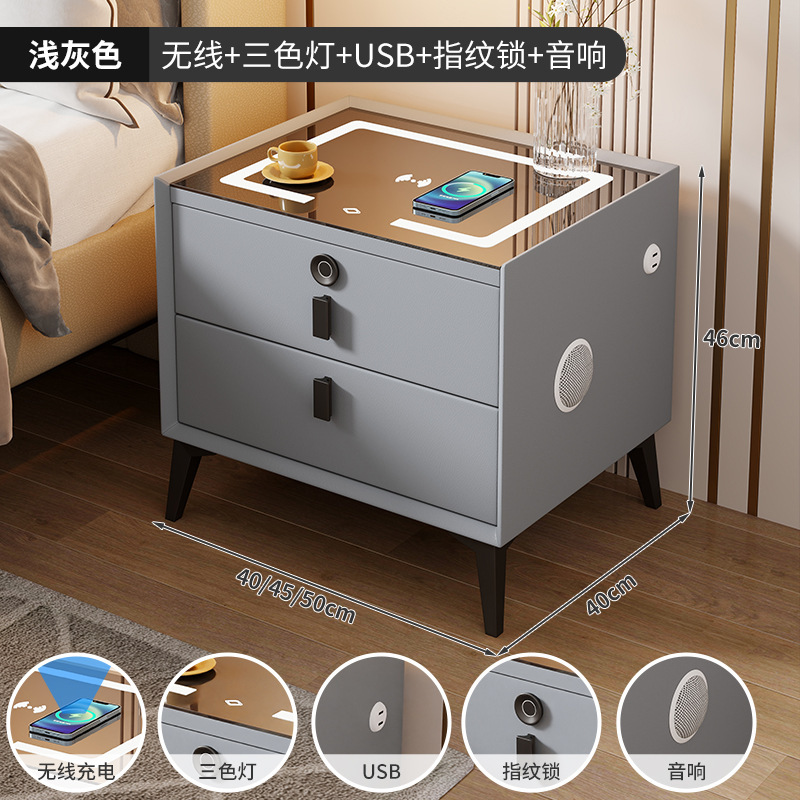Mesita de noche inteligente de madera maciza de comercio exterior para el hogar Sensación premium Mesita de noche de dormitorio simple, pequeña y muy estrecha, multifuncional