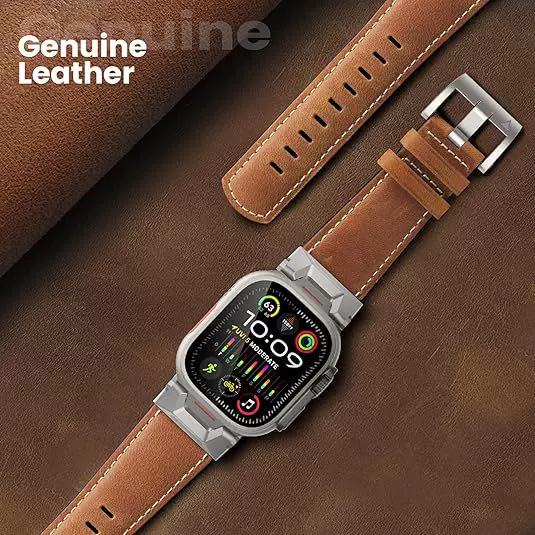 适用apple watch苹果表带女款机能疯马纹皮质表带S11苹果表带跨境