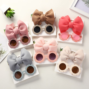 Children's Sunglasses Headband Combination Set Fashionable Cartoon Baby Toy Sunshade Glasses Space Cotton Solid Color Headband