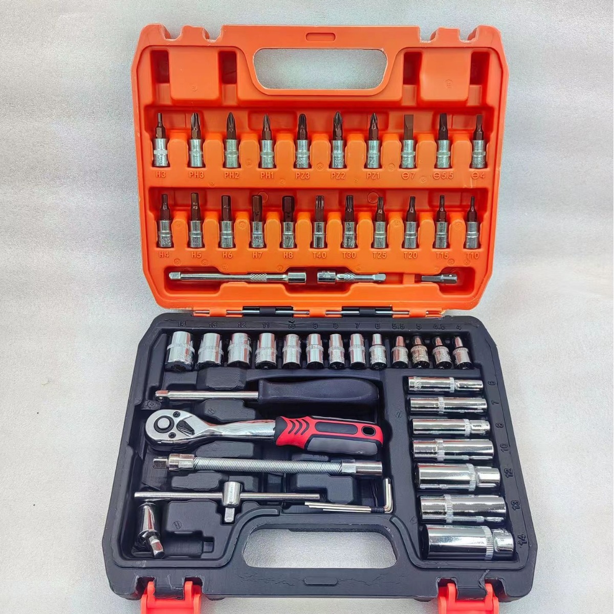 Fuente de productos de fábrica 53 piezas de juegos de reparación de automóviles, reparación de automóviles, reparación de máquinas, llave de trinquete rápida, juego de automóviles 54