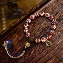天然玛瑙药师红天眼天珠手串单圈圆珠子藏式文玩复古男女手链饰品
