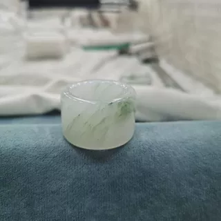 天山翠白玉扳指飘花天山翠指环金丝玉白玉戒指男士扳指