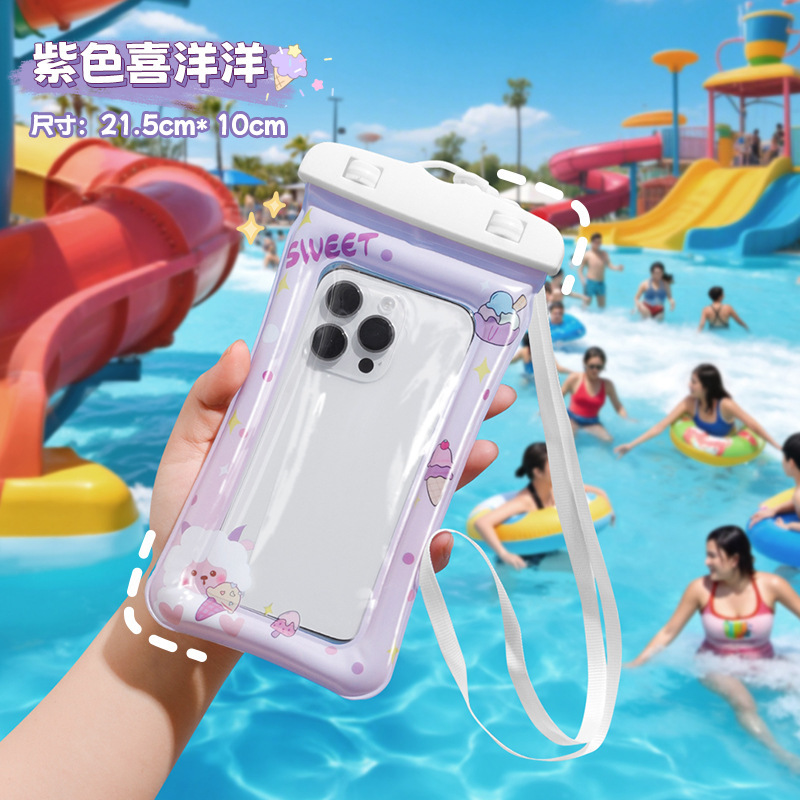 漫画の携帯電話防水バッグ、タッチスクリーン、ラフティング、水泳、ダイビング、エアバッグ保護カバー、防塵写真機器保護バッグ|undefined