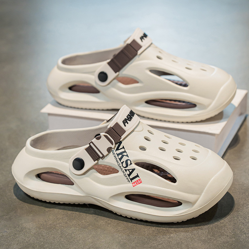 Zapatos con agujeros transfronterizos para hombres en verano, zapatillas Baotou antideslizantes de doble uso