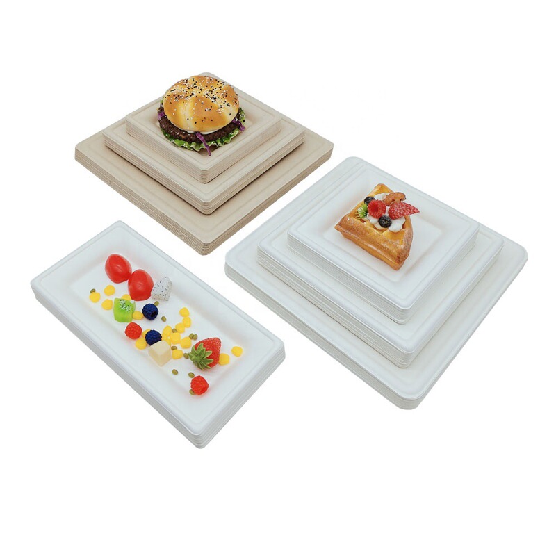 Fruit and Vegetable Paper Plate Biodegradable Disposable 6inch Sugar Cane Pulp Dinner Plate Tableware Can Be Stacked Square Plate Factory Direct Sale