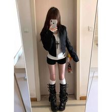 美拉德黑色短款外套女春秋季独特超好看又酷又飒的小个子夹克上衣