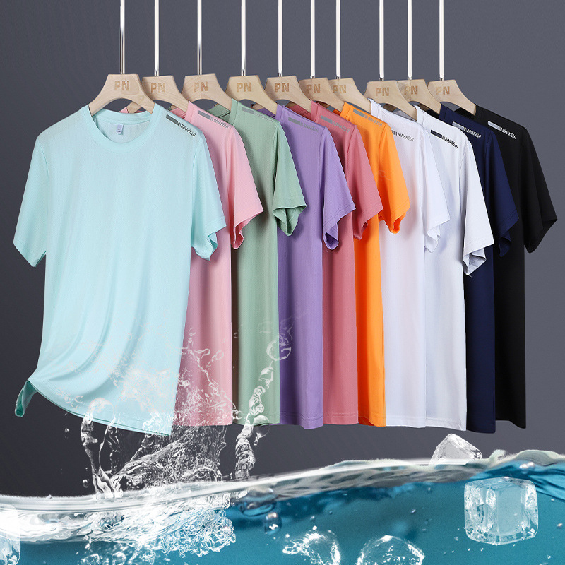 冰丝T恤女夏季新款情侣速干透气轻薄圆领户外跑步运动短袖男上衣