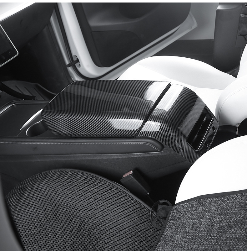 Foreign Trade Suitable for Model Y/3 Tesla Center Console Armrest Box Carbon Pattern Protective Cover Rear Exhaust Vent Wholesale
