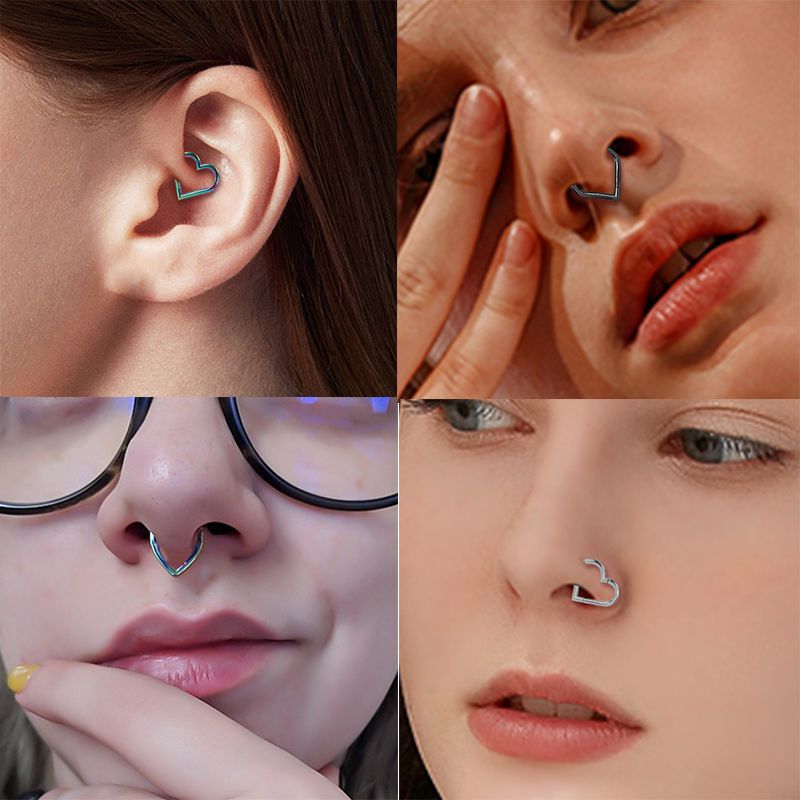 Rose Gold Heart Nose Ring 316L Stainless Steel Hoop 1.2mmx10mm Nose Piercing Jewelry detail image 7