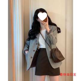 韩国ins 早秋复古气质 单排扣西装 职业装 长袖 西服