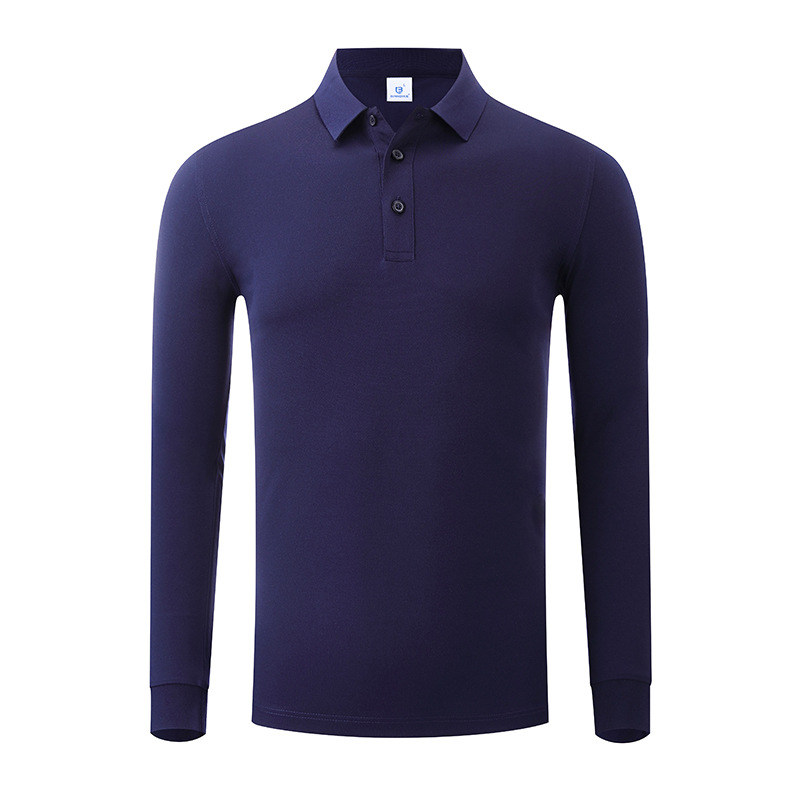 Otoño y invierno de color sólido cuello polo camiseta de polo de algodón blanco camiseta de polo de hombre manga larga vestido de trabajo personalizado bordado