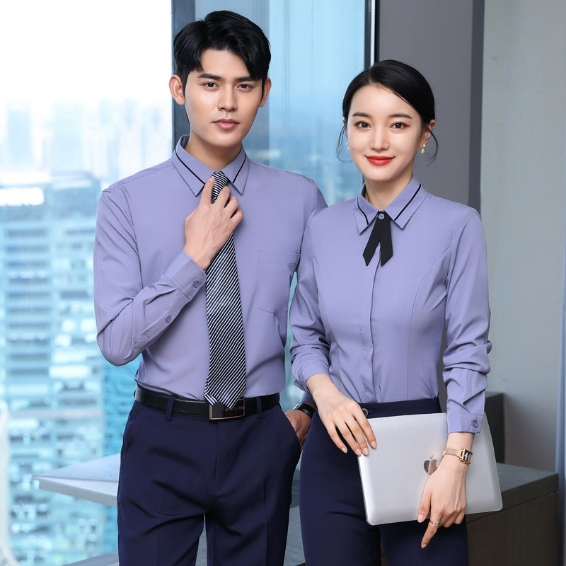 Shirt Long Sleeve Business Non-Ironing Professional Work Clothes Hotel Front Desk Club Bar Attendant Cashier Uniform Shirt Long Sleeve Business Non-Ironing Professional Work Clothes Hotel Front Desk Club Bar Attendant Cashier Uniform