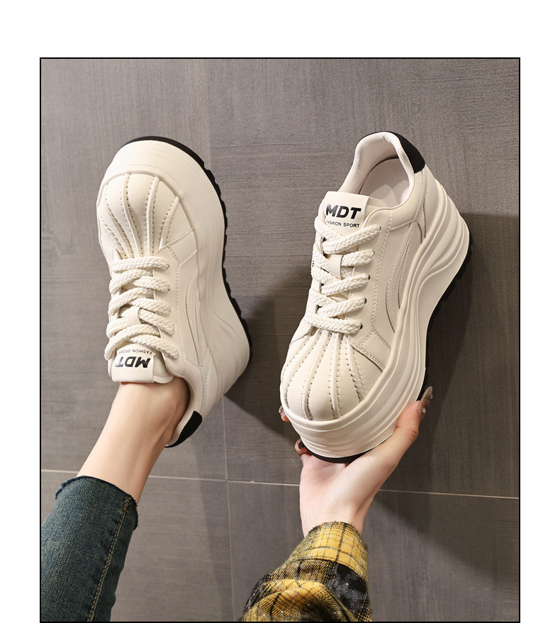 Giày sneaker nữ đế dày tăng chiều cao phong cách basic trắng — Bạc trắng chi tiết 14