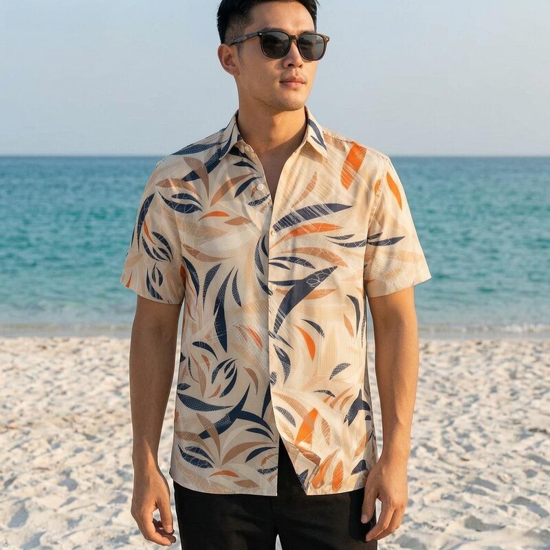 American Retro Aloha Floral Hong Kong Style Cool Loose Hawaiian Beach Casual Short-Sleeve Shirt for Men Trendy