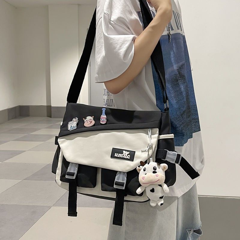 Bolso bandolera para hombre marca de moda nuevo bolso de hombro para mujer japonés de gran capacidad en contraste color casual bolso de estudiante ropa para hombre