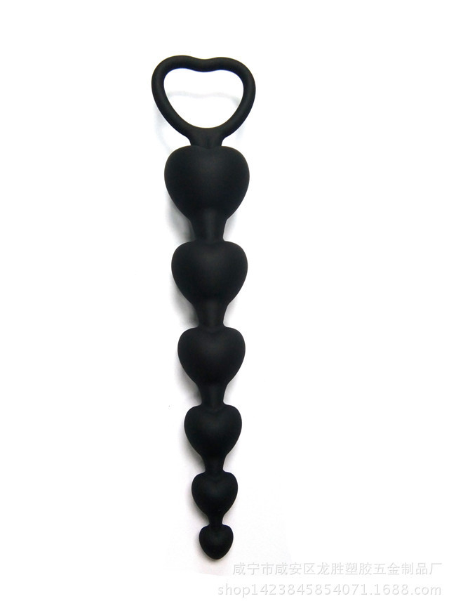Heart-Shaped Silicone Anal Beads, Soft Flexible Unisex Adult Toy, Black — detail image 5
