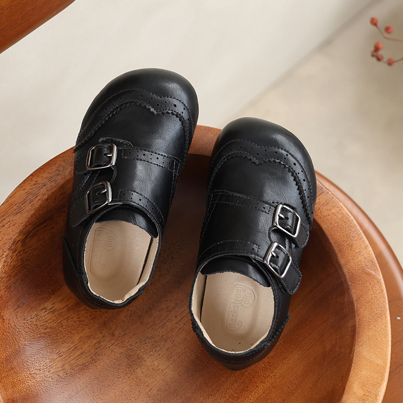 Cross-Border Export British Style High-End Kidsren's Small Leather Shoes Locke Carved Retro Girls' Shoes 2025 Autumn and Winter Genuine Leather Kidsren's Shoes