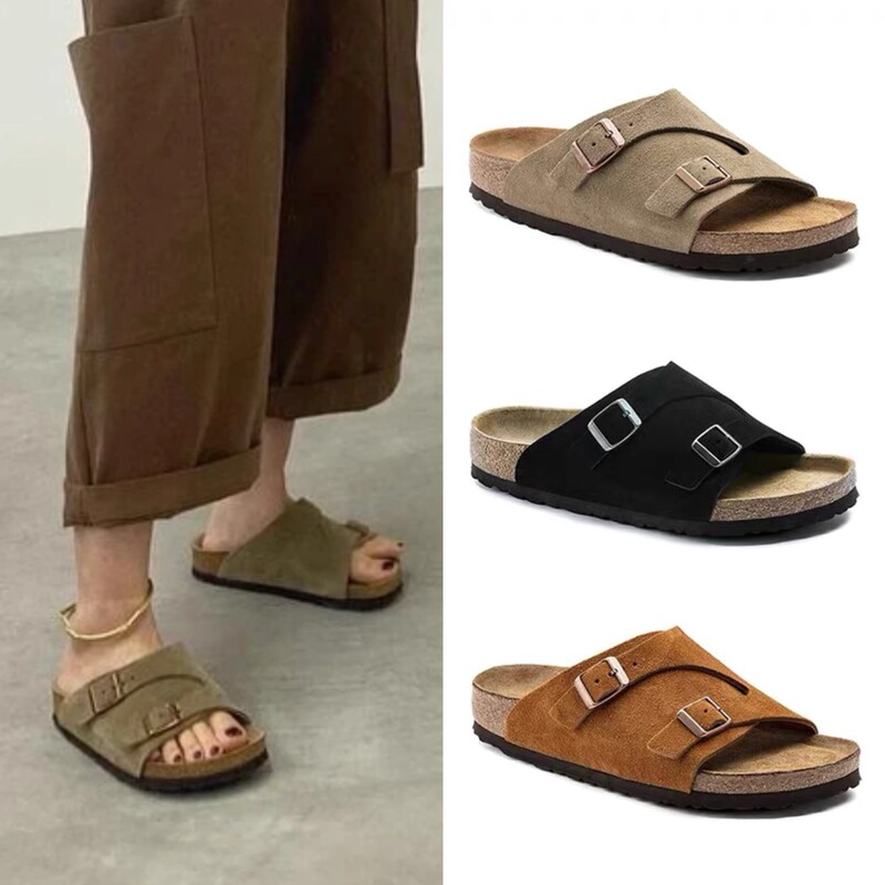 Genuine Leather Thick-Soled Birkenstock Shoes, Cork Sandals, Men's and Women's Summer Outer Wear Slippers, Retro Versatile Birkenstock Shoes