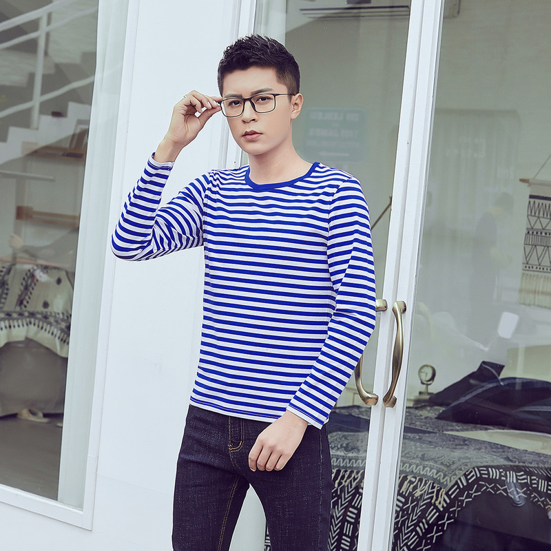 Live supply spring and autumn cotton long sleeve sea soul shirt T-shirt blue and white stripes for men and women couples navy shirt a generation of hair Live supply spring and autumn cotton long sleeve sea soul shirt T-shirt blue and white stripes for men and women couples navy shirt a generation of hair