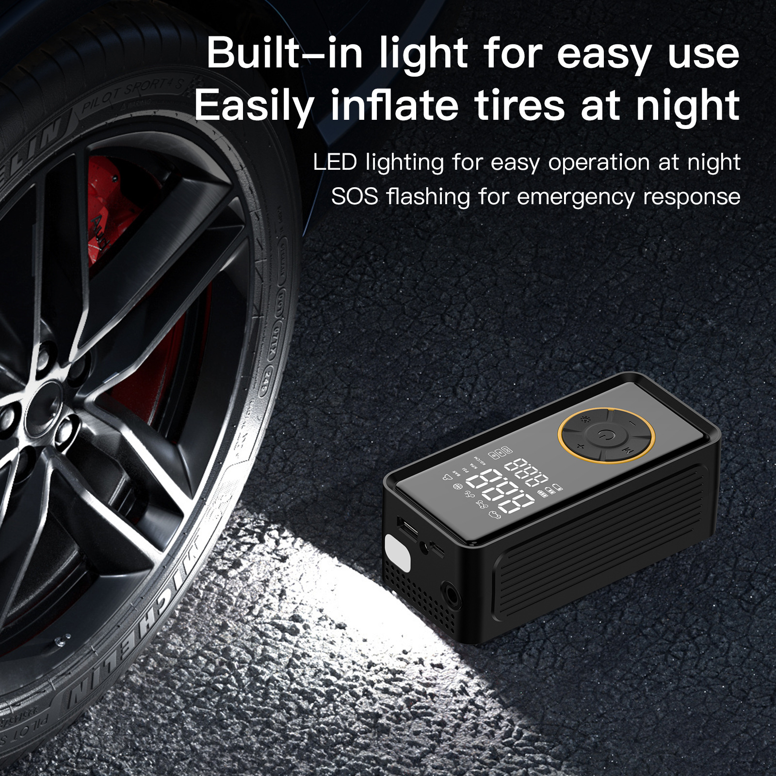 Car Air Pump, Portable Car Air Pump, High-Power Tire Inflator, Multi-Functional Emergency Air Pump
