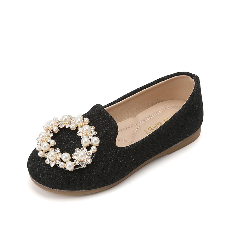 Sapatos de pele para menina estilo princesa com pérolas_voghion.com