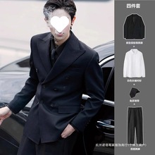 双排扣西装男套装感痞帅英伦西服设计感小众三件套休闲外套潮现货