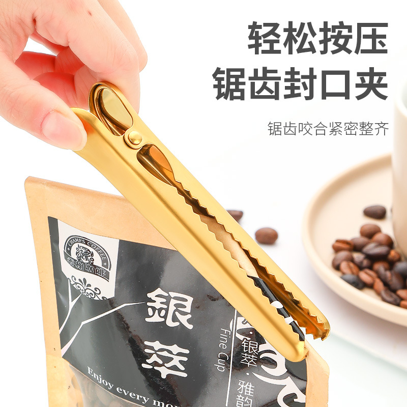 Fabricante de origen pinza de cocodrilo de acero inoxidable pinza de sellado pinza multifuncional a prueba de humedad para bocadillos frescos pinza de bolsa de leche en polvo pinza de sellado