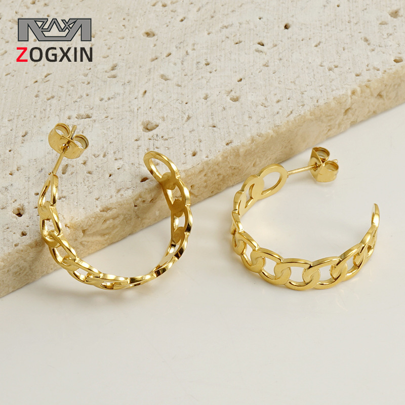 Nueva europea y americana transfronteriza de acero inoxidable galvanizado 18K pendientes anillo hebilla ins retro al por mayor pendientes de diseño geométrico