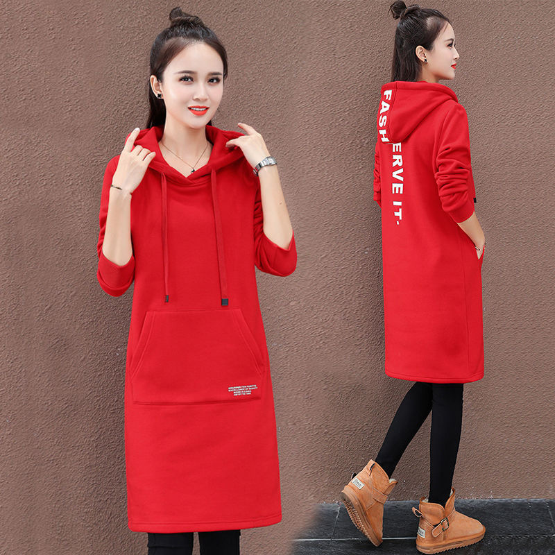 Felpa con cappuccio in pile per donna, stile coreano casual autunno inverno, stampa di lettere, manica lunga, tasca, abito felpa_voghion.com