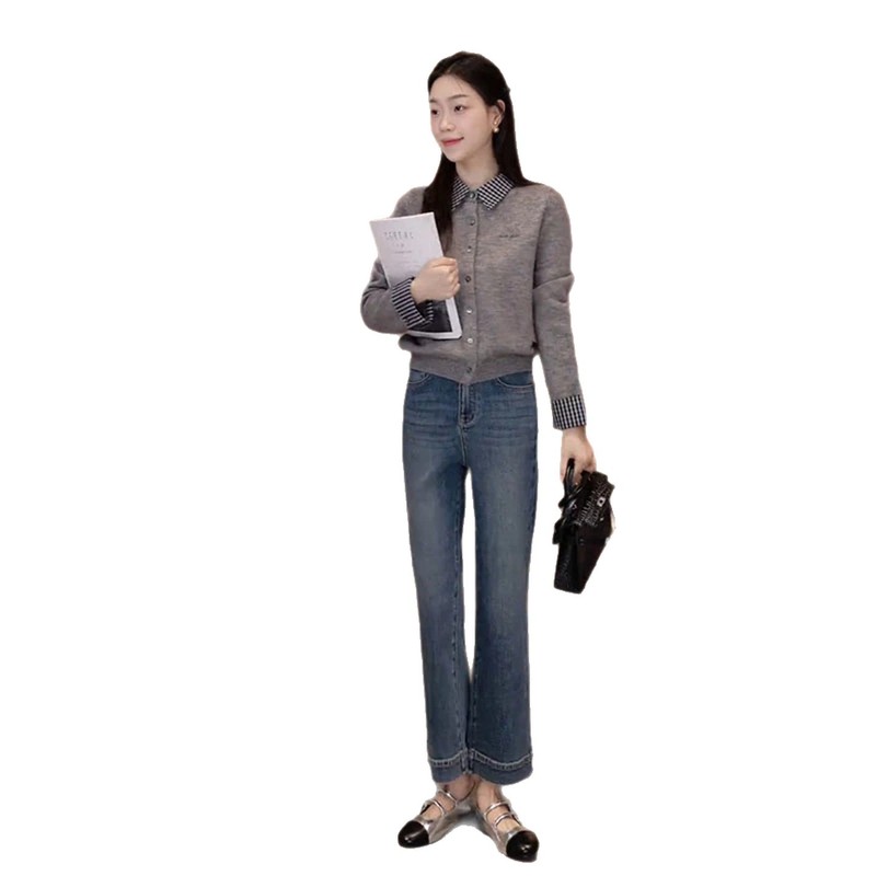 秋季韩系搭配小香风穿搭女套头针织长袖上衣显瘦牛仔裤两件套装潮|undefined