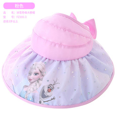 迪士尼兒童帽子冰雪奇緣女童公主夏遮陽防曬空頂大檐帽愛莎太陽帽