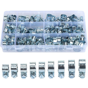 Cross-border 135PCs boxed galvanized mini water pipe clamp hose clamp strong European-style throat hoop double-ear hoop