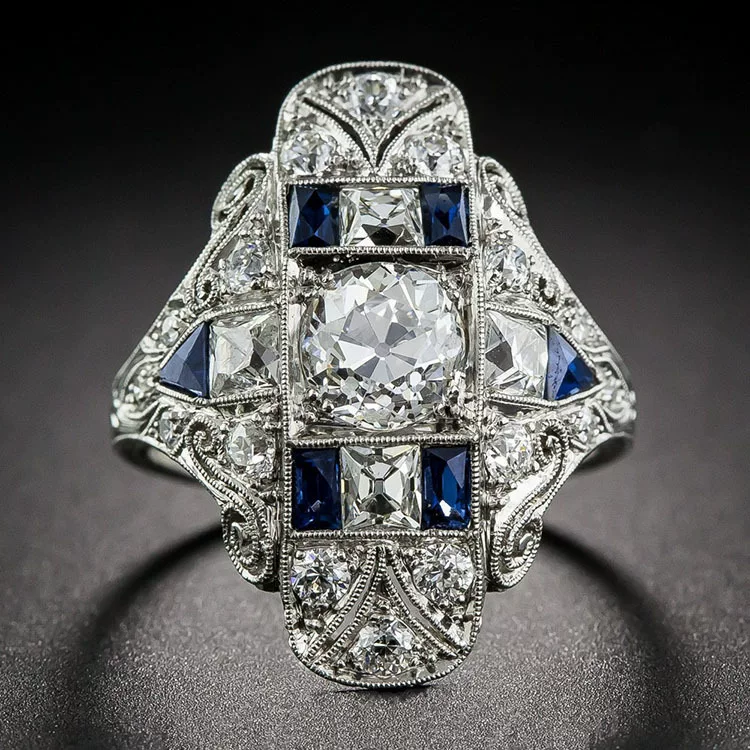 Переходящая граница торговля), сапфировое кольцо с камнем, аксессуары, новая коллекция, европейский стиль, легкая роскошь