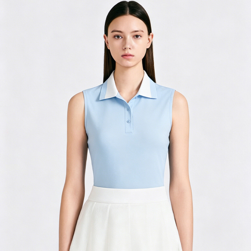 Customized women's golf sleeveless polo shirt, summer lightweight breathable quick-dry color-blocked turn-down collar knitted sports vest Customized women's golf sleeveless polo shirt, summer lightweight breathable quick-dry color-blocked turn-down collar knitted sports vest