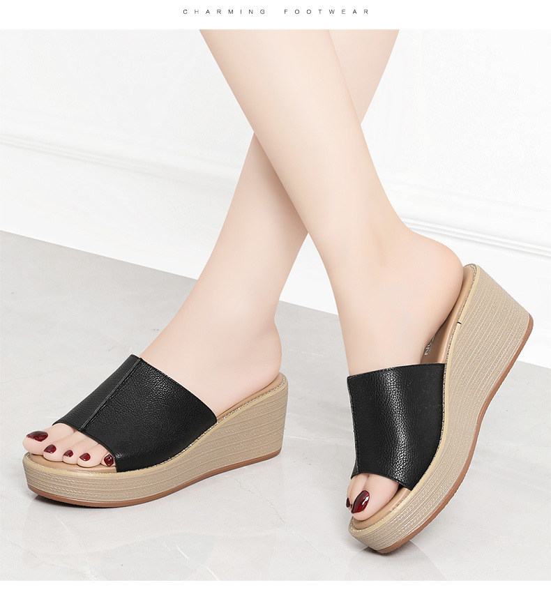 Dép sandal nữ đế xuồng mùa hè 2026, quai chữ V đơn giản, đế dày chống nước — 12052 Màu đen, 12052 màu be chi tiết 6
