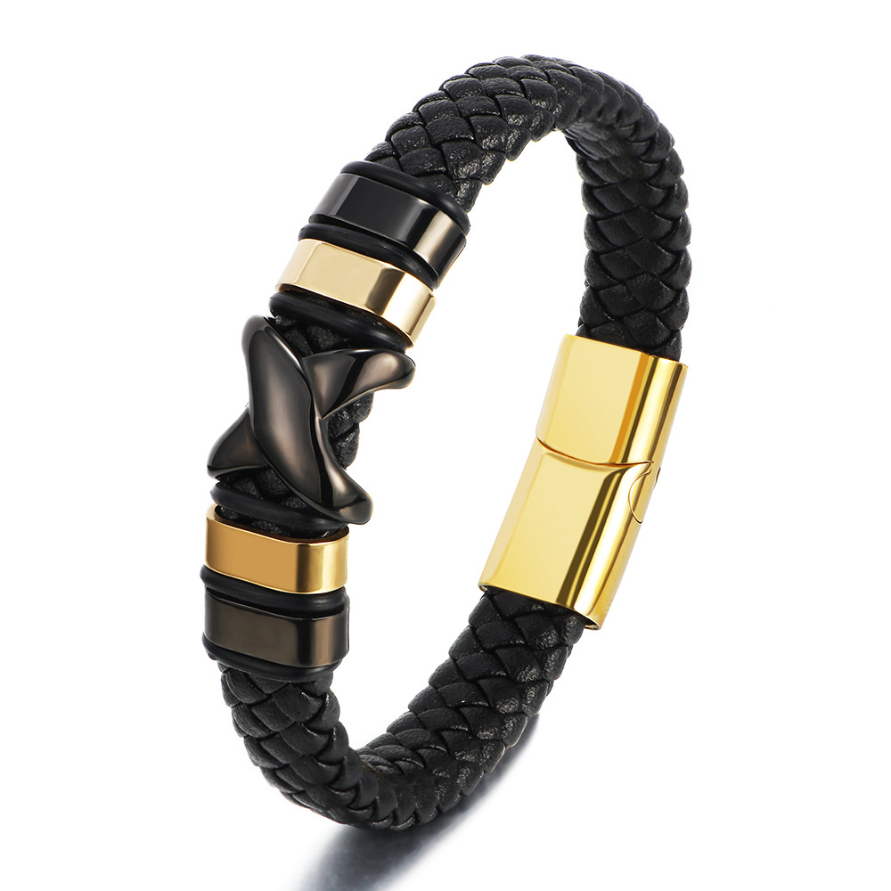 Solid Color Pattern Casual Solid Color Stainless Steel Plating Men's Bangle Men Cord & Leather Bracelets