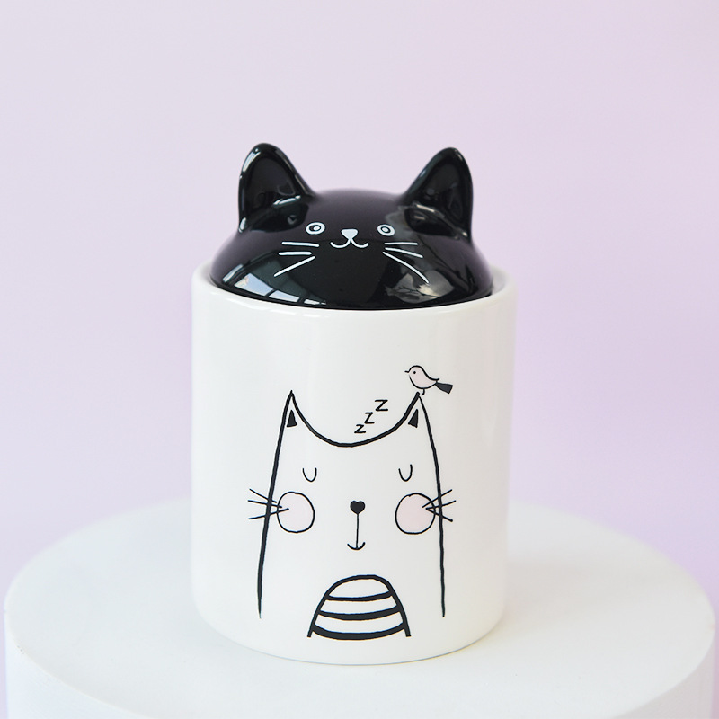 Cute orejas de gato (pequeño) tanque de sellado a prueba de humedad de almacenamiento de cerámica granos galletas almacenamiento de almacenamiento de almacenamiento de almacenamiento image 1