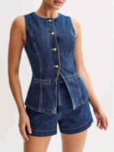 B 30051 Sleeves Denim Set ����ţ����װ �羳ŷ������ѷ