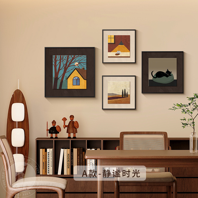 法式中古风餐厅装饰画小众艺术组合壁画美拉德客厅沙发背景墙挂画|undefined